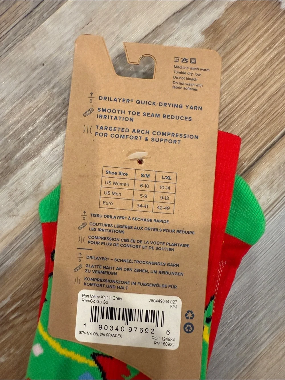 Unisex Brooks Red and Green Christmas Tree Crew Socks